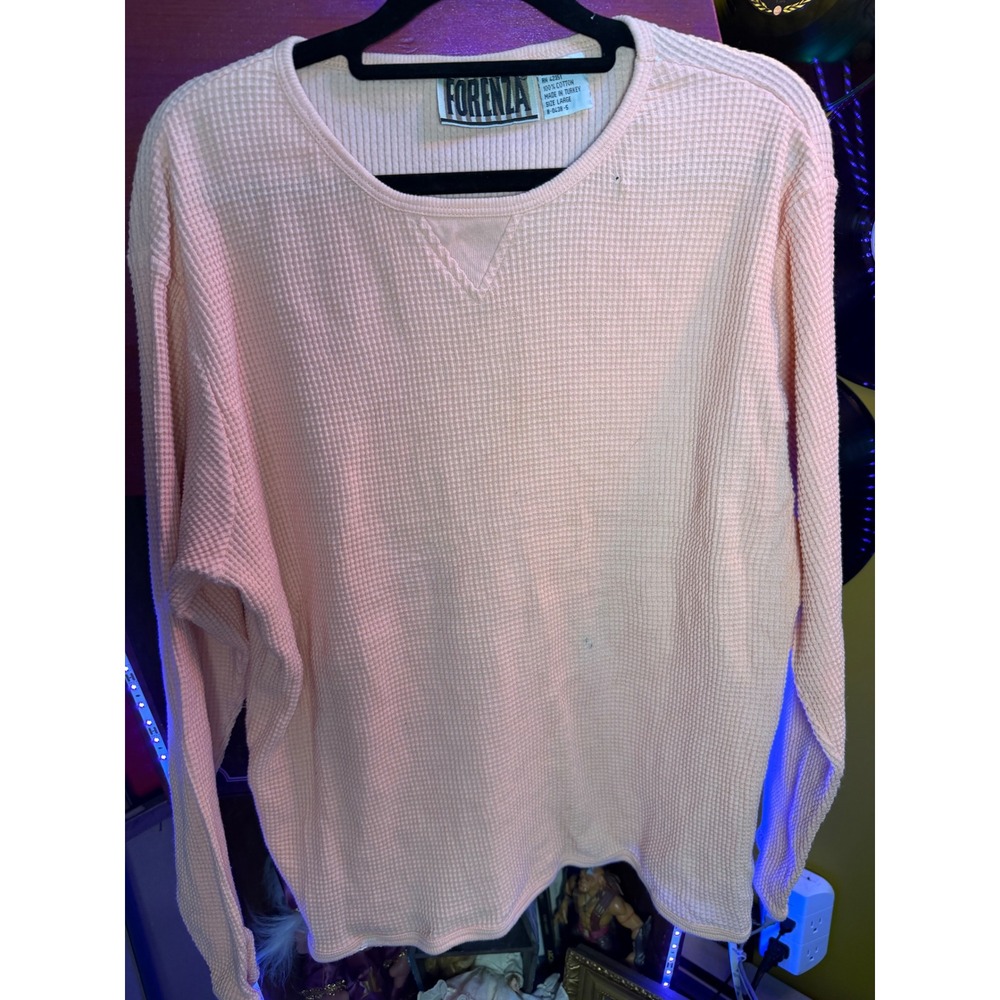 Vintage Forenza Peach Pink Waffle Knit Thermal Long Sleeve Top Cotton Large
